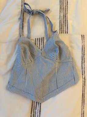 NWT emory park Blue and White Striped Halter Crop Top